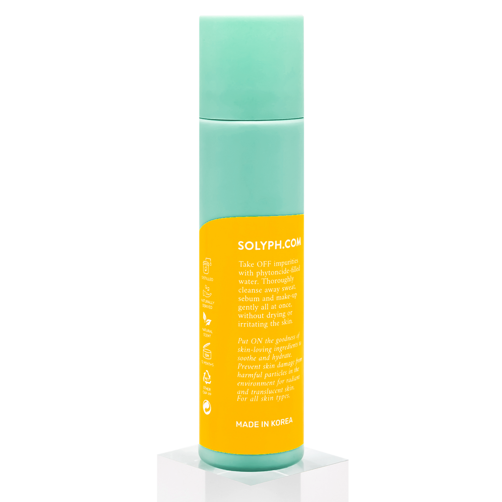 SOLYPH - Take Off Smooth, Moisturizing Cleanser. Take OFF impurities with phytoncide-filed water. Thoroughly cleanse away sweat, sebum and make-up gently all at once, without drying or irritating the skin. Put ON the goodness of the skin-loving ingredients to soothe and hydrate. Prevent skin damage from harmful particles in the environment for radiant and translucent skin.
