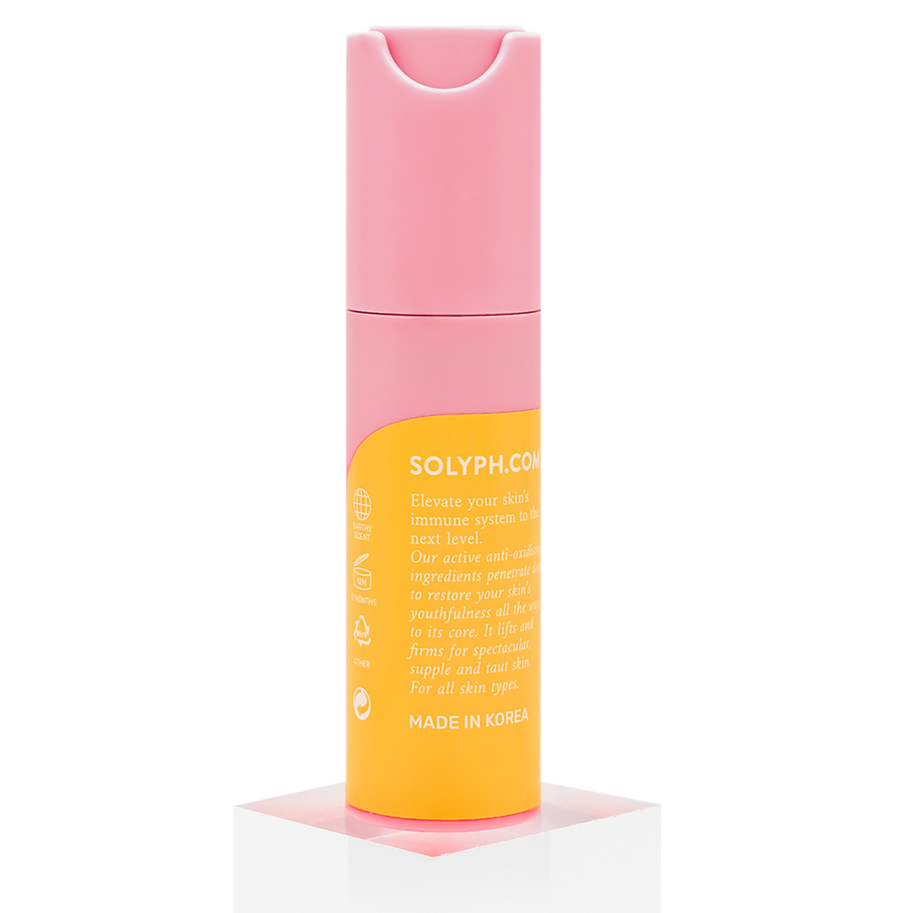 SOLYPH - Level Up Higher, Core Lifting Serum. Elevate your skin’s immunity to the next level. Active Hyaluronic Acid and Phyto-complex penetrates deeply to restore skin vitality to its core. It lifts and firms to create radiant, elastic skin and reduces wrinkles.